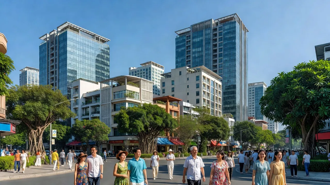 Quang cảnh Phường 2, Quận 10, Thành phố Hồ Chí Minh với tòa nhà hiện đại và cây xanh.