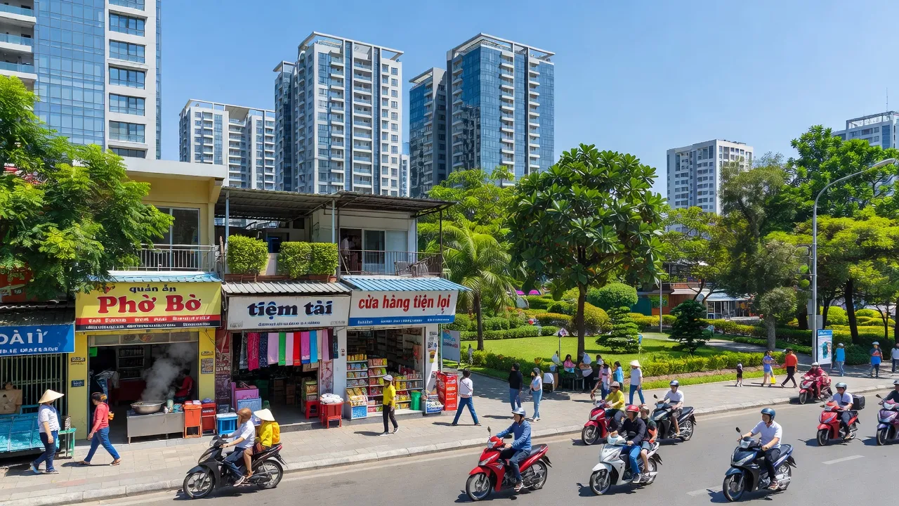 Khung cảnh Phường 8, Quận 11, Thành phố Hồ Chí Minh, với các tòa nhà hiện đại và công viên xanh.