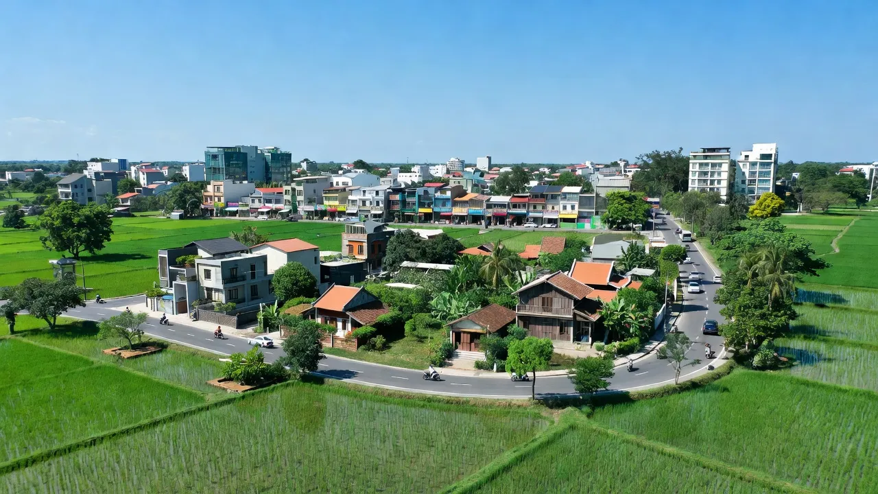 Khung cảnh Phường Thạnh Lộc, Quận 12, Thành phố Hồ Chí Minh với cây xanh và nhà cửa.