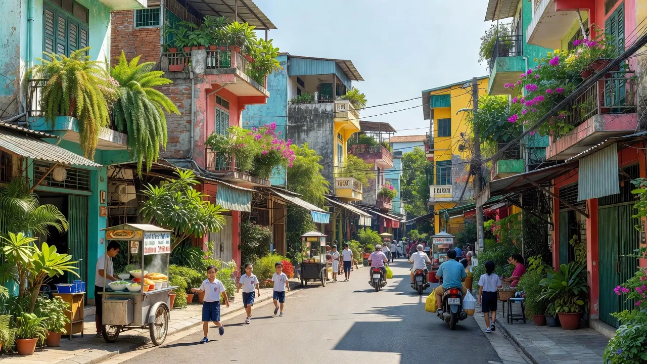 Khu vực dân cư và cảnh sắc thiên nhiên tại Phường Thạnh Xuân, Quận 12, Hồ Chí Minh.