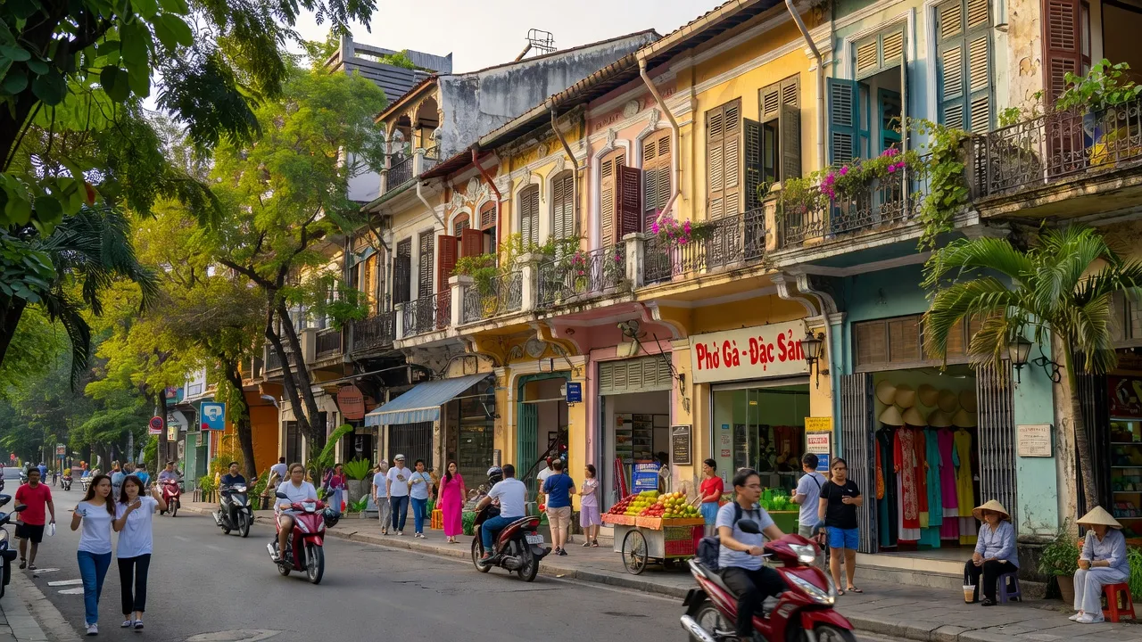 Cảnh đường phố sống động ở Quận 3, Thành phố Hồ Chí Minh, với các tòa nhà lịch sử và cảnh sắc đô thị.