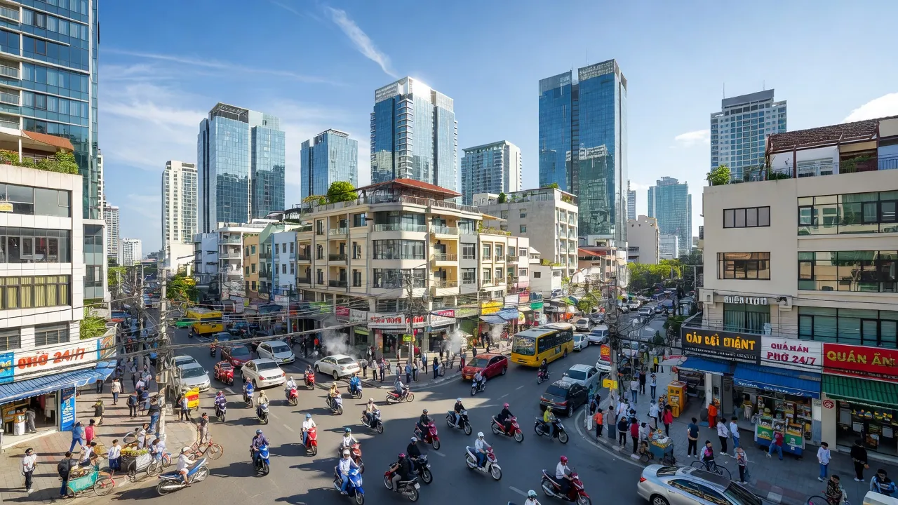 Phường 1 Quận 4, Thành phố Hồ Chí Minh với kiến trúc hiện đại và cuộc sống đô thị nhộn nhịp.