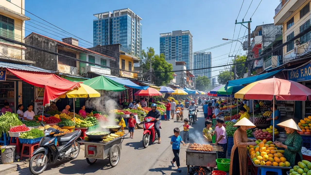 Phường 3, Quận 4 có chợ địa phương và người dân tấp nập giữa phố phường Hồ Chí Minh.