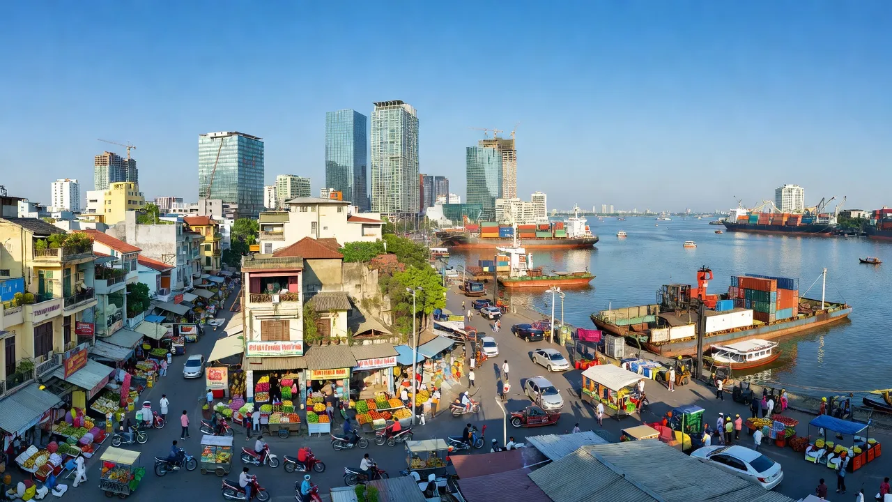 Khung cảnh nhộn nhịp ở Phường 9, Quận 4 với dòng sông và hoạt động thương mại sôi nổi.