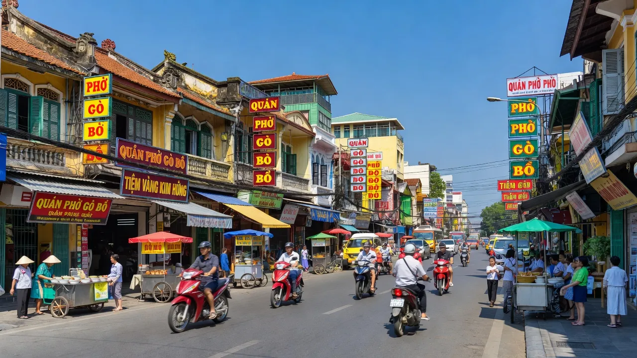 Cảnh đường phố sống động tại Phường 13, Quận 5, với nhà cửa truyền thống và không khí thành phố.