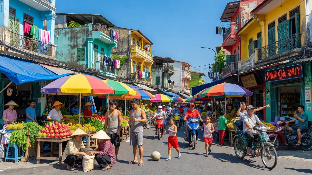 Khu phố Phường 13, Quận 5, Thành phố Hồ Chí Minh, với kiến trúc đẹp và hoạt động nhộn nhịp.