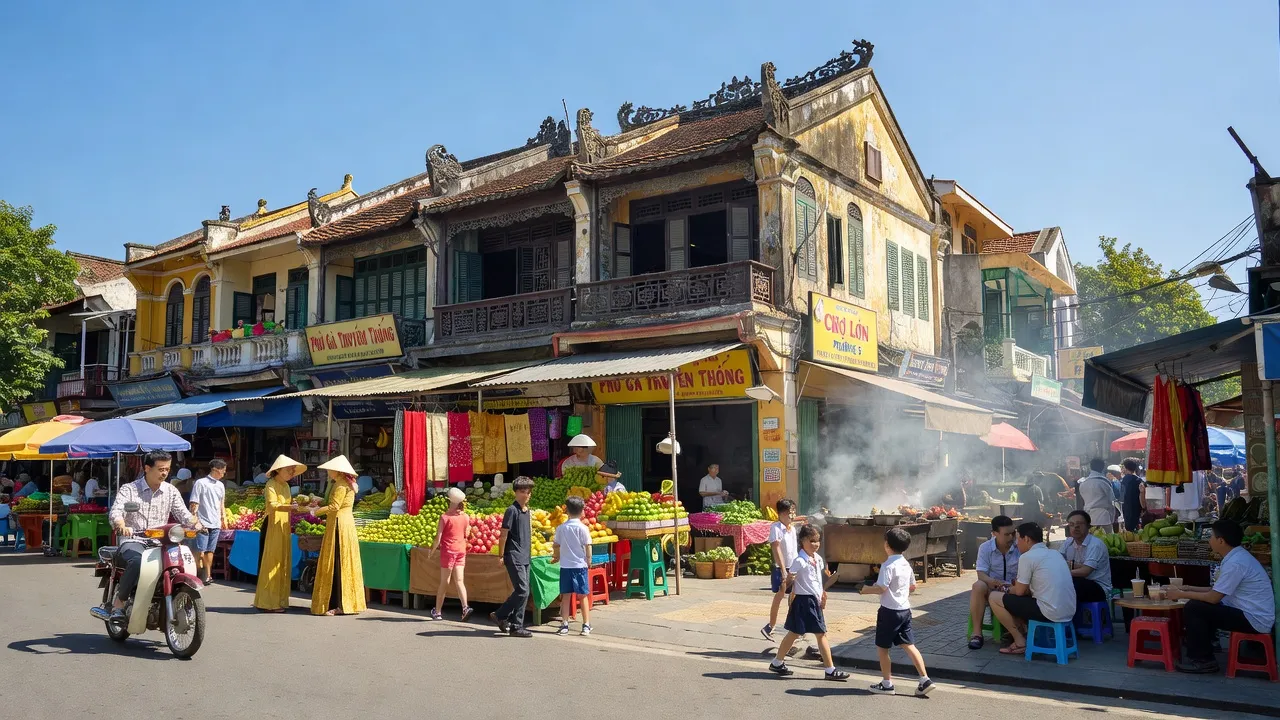 Phường 5, Quận 5, Thành phố Hồ Chí Minh with vibrant markets and traditional architecture under a clear sky.