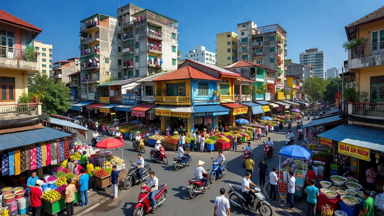 Quận 6, Thành phố Hồ Chí Minh, giao thương nhộn nhịp, nhà cửa cao tầng và không khí đô thị sôi động.
