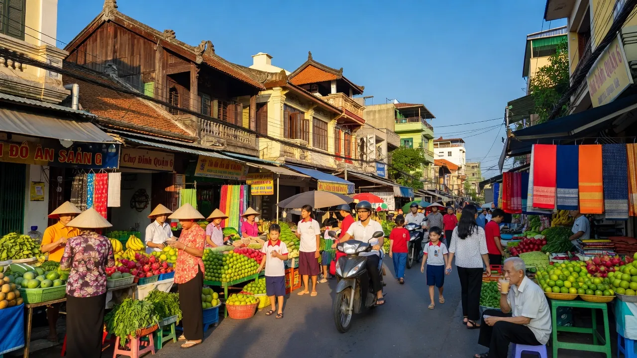 Quán cà phê và chợ địa phương đông đúc tại Quận 6, Thành phố Hồ Chí Minh, vui vẻ và sôi động.