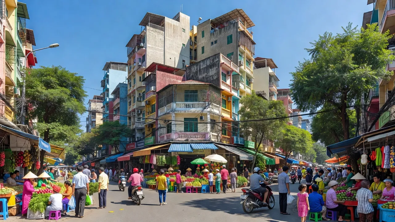 Cảnh phố nhộn nhịp tại Phường 9, Quận 6, Thành phố Hồ Chí Minh với dân cư đông đúc.