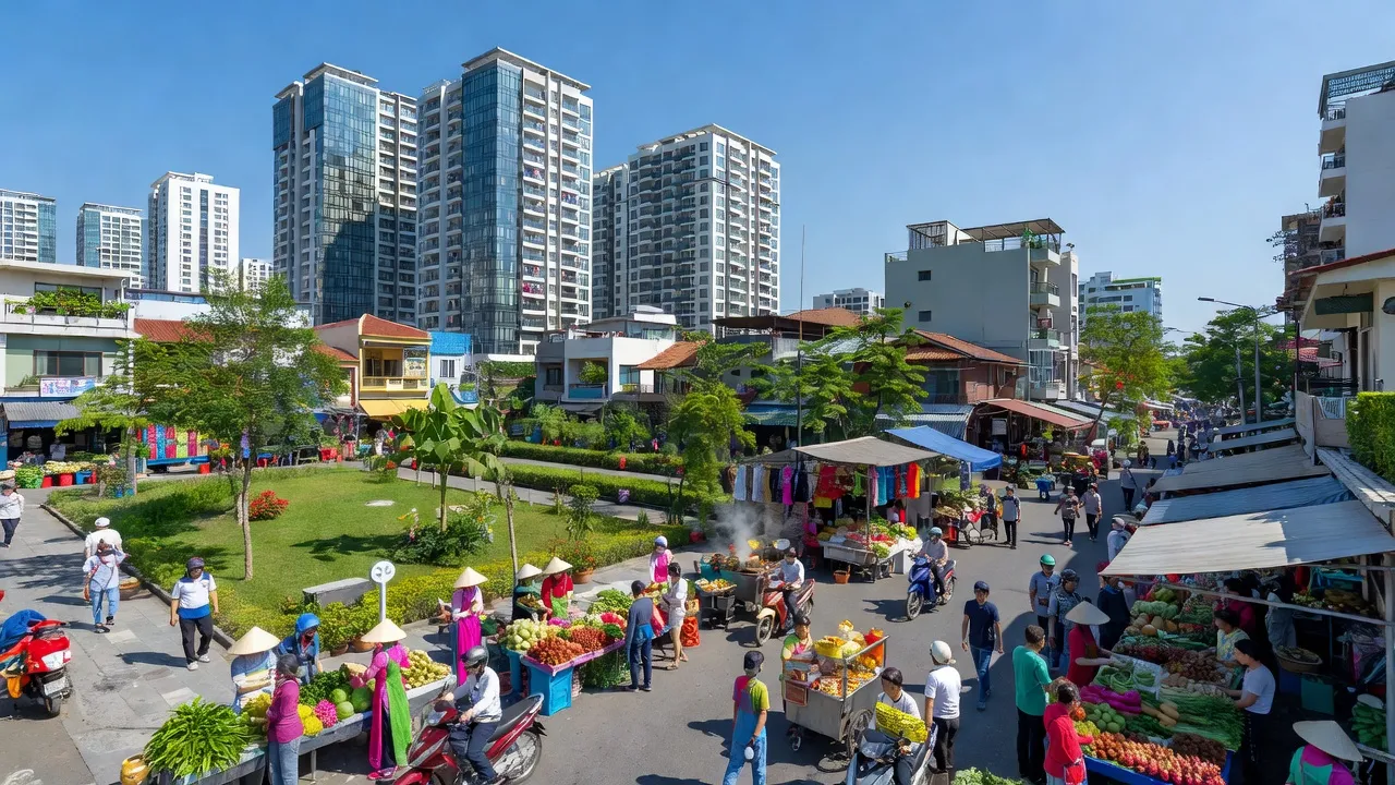 Phường Bình Thuận, Quận 7, Thành phố Hồ Chí Minh, cảnh phố nhộn nhịp, cuộc sống đô thị hiện đại.