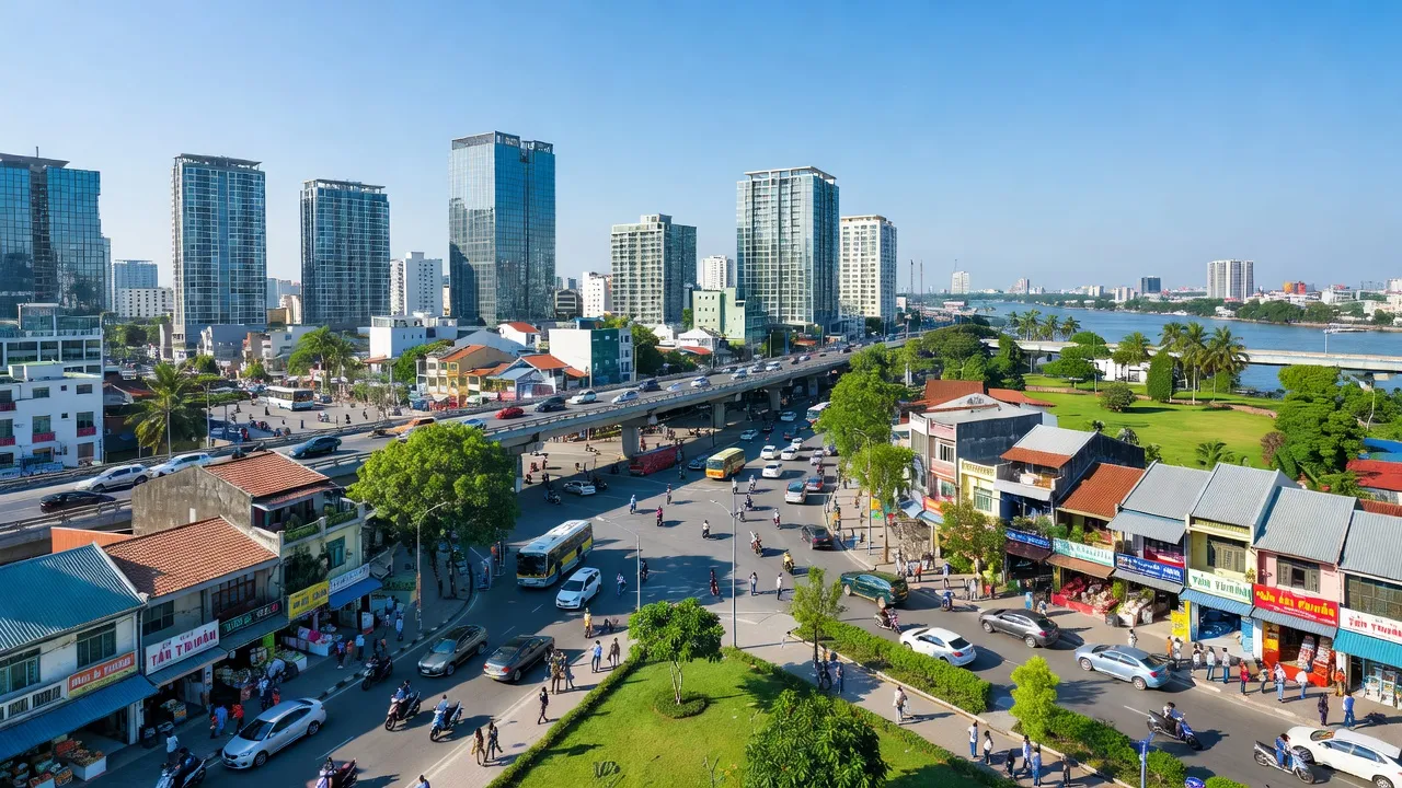 Cảnh quan đô thị Phường Tân Thuận Tây, Quận 7, Thành phố Hồ Chí Minh với cuộc sống sôi động.