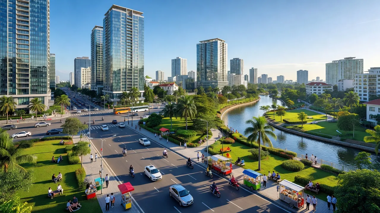 Phường Tân Thuận Tây, Quận 7, Thành phố Hồ Chí Minh với hạ tầng đô thị và không gian xanh.