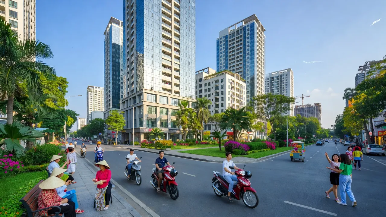 Khung cảnh Phường 14, Quận 8, Thành phố Hồ Chí Minh với khu dân cư và không gian xanh.