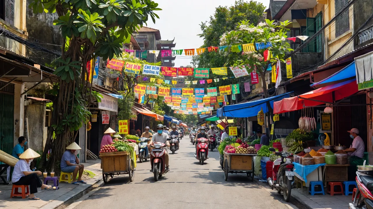 Khung cảnh nhộn nhịp Phường 16, Quận 8, với nhà truyền thống và chợ địa phương, Thành phố Hồ Chí Minh.