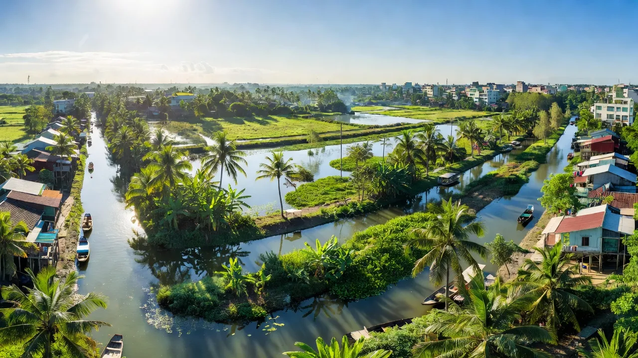 Khung cảnh xanh tươi của Phường 6, Quận 8, với kênh rạch và nhà ở ven đô, Thành phố Hồ Chí Minh.