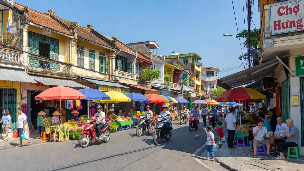Cảnh quan Phường Hưng Phú, Quận 8, Hồ Chí Minh với kiến trúc truyền thống và đời sống địa phương.