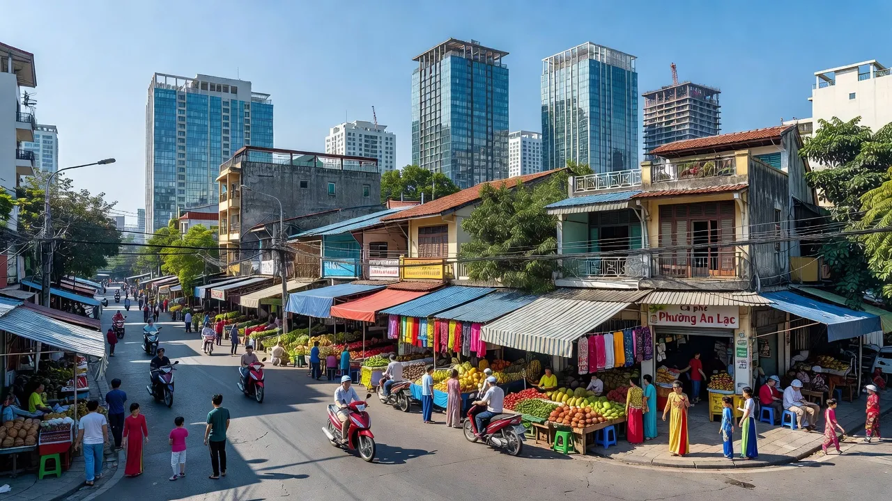 Phường An Lạc, Quận Bình Tân, Thành phố Hồ Chí Minh, with urban landscapes, lively markets, and modern architecture.