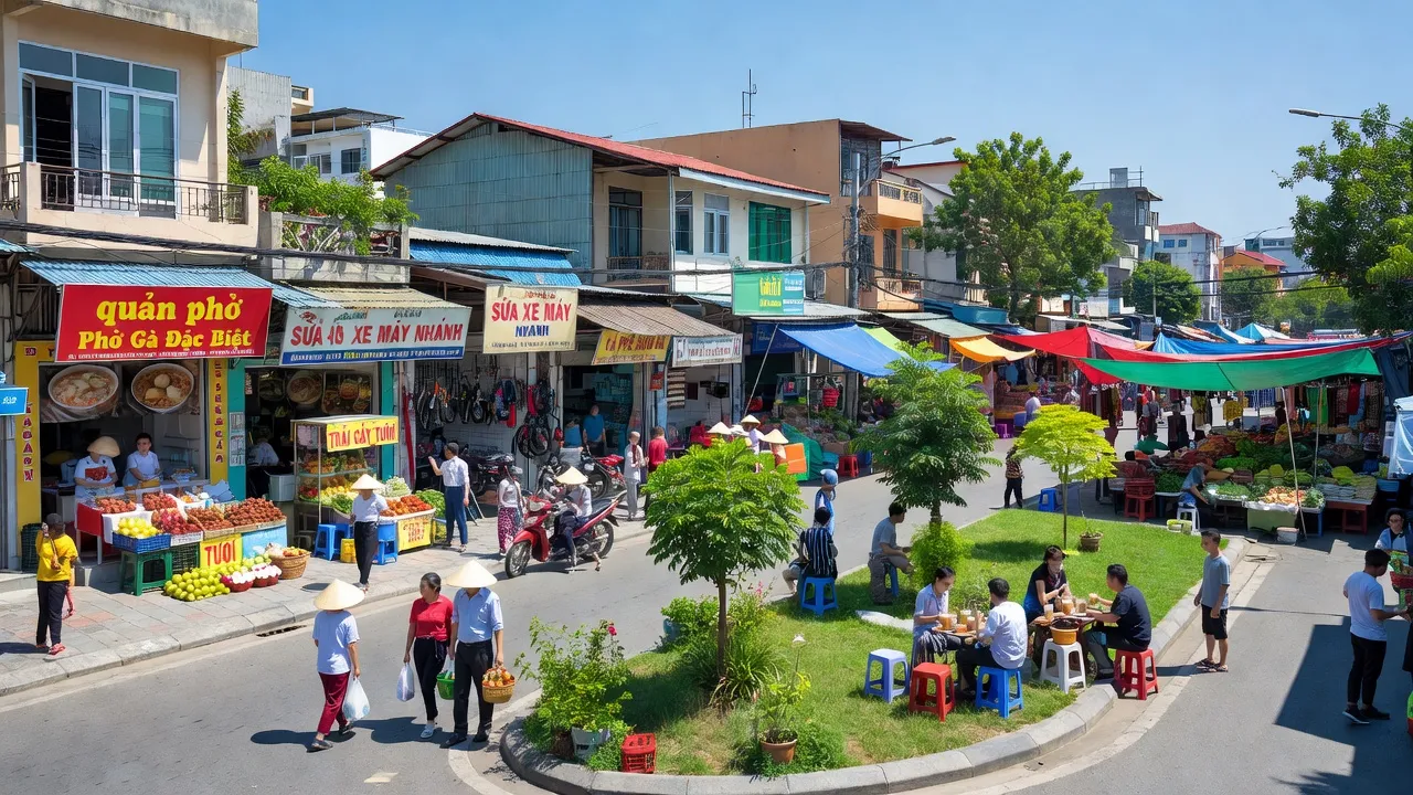 Cảnh đường phố nhộn nhịp tại Phường Bình Hưng Hoà A, Quận Bình Tân, Thành phố Hồ Chí Minh.