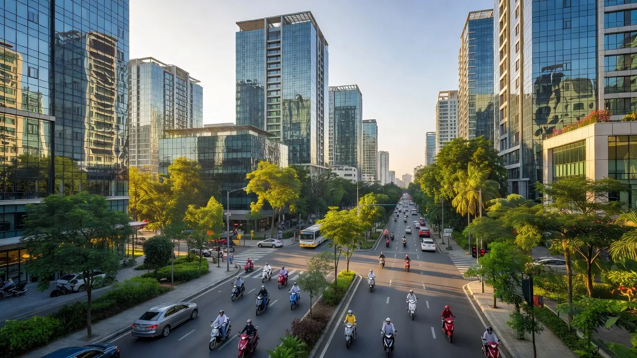 Cảnh quan hiện đại Phường Tân Tạo, Quận Bình Tân, Thành phố Hồ Chí Minh với tòa nhà và đường phố.