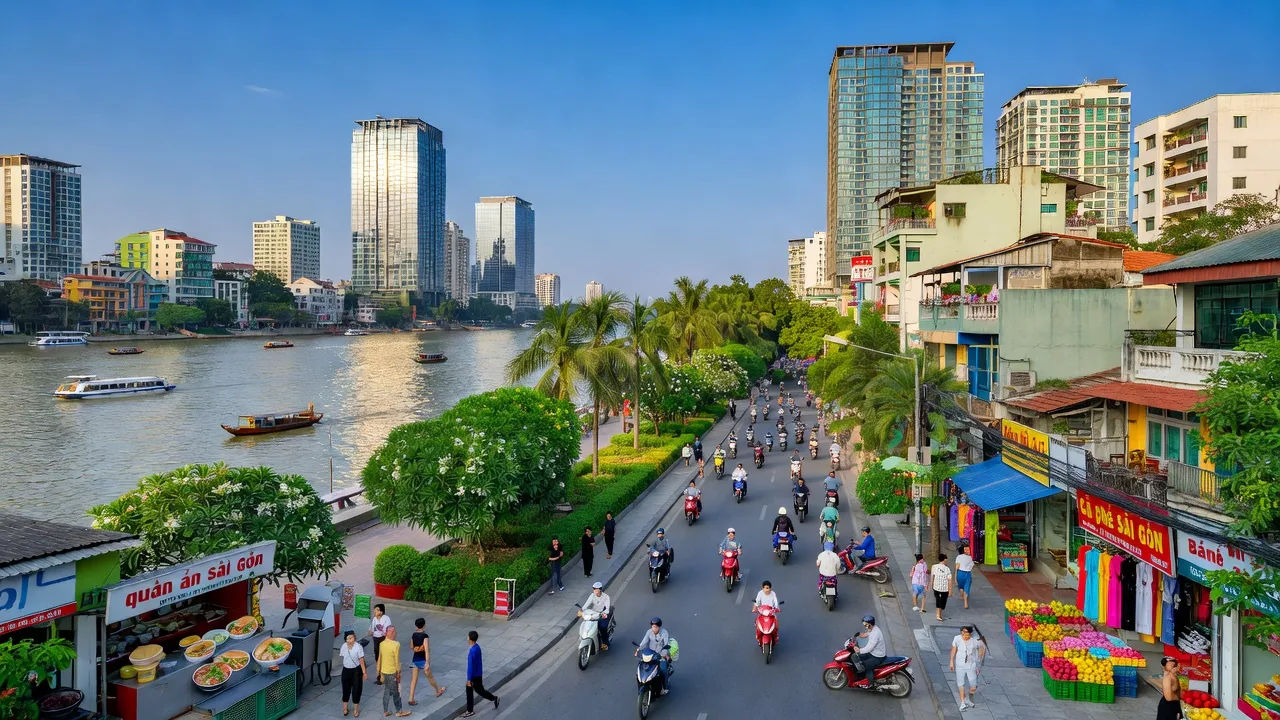 Quận Bình Thạnh với dòng sông Sài Gòn và nhịp sống hiện đại, Thành phố Hồ Chí Minh.