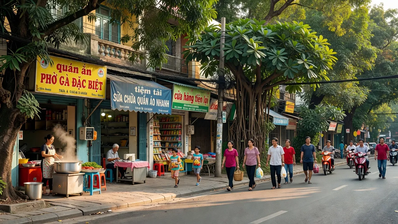 Cảnh đường phố Phường 14, Quận Bình Thạnh, Thành phố Hồ Chí Minh, nhộn nhịp và sắc màu.