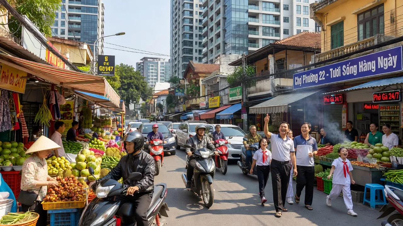 Khung cảnh nhộn nhịp tại Phường 22, Quận Bình Thạnh, TP Hồ Chí Minh với nhiều hoạt động thường nhật.