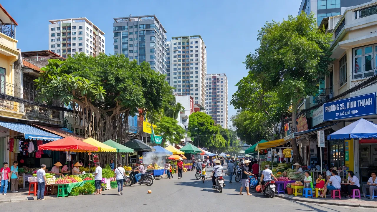 Khung cảnh sôi động tại Phường 25, Bình Thạnh, Thành phố Hồ Chí Minh với nhà ở hiện đại.
