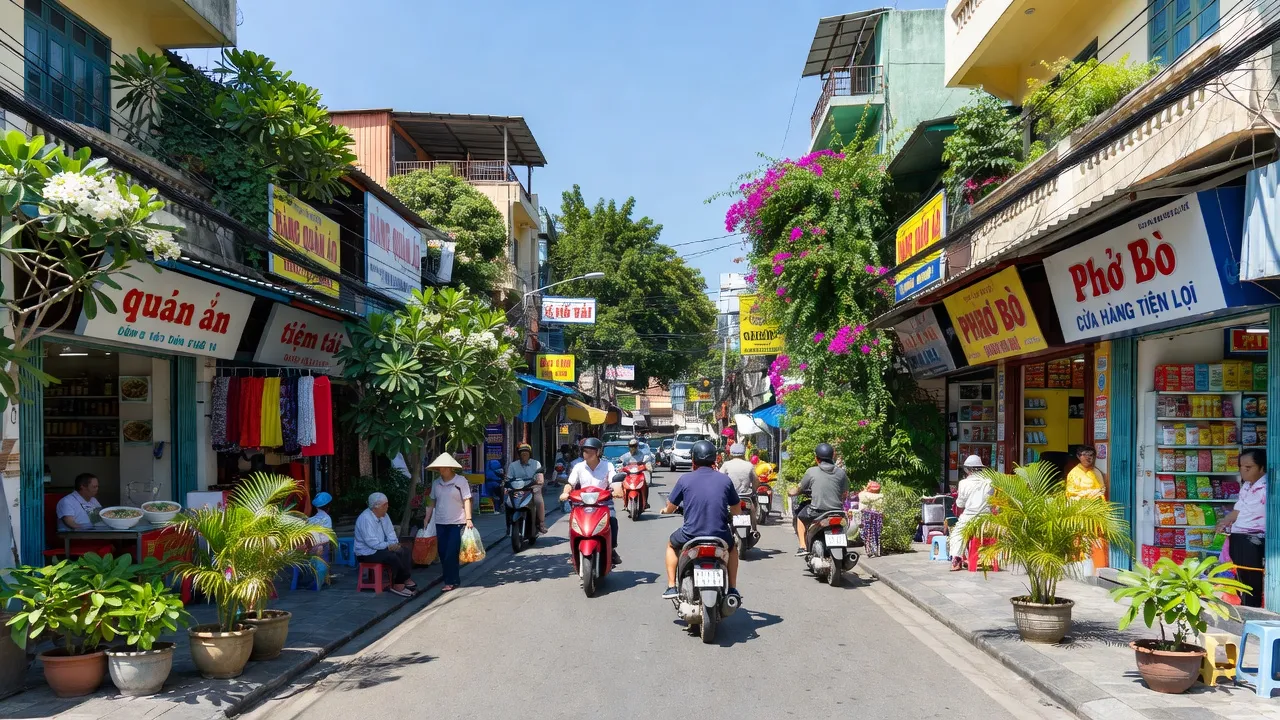 Cảnh đường phố sôi động tại Phường 14, Quận Gò Vấp, Thành phố Hồ Chí Minh với cuộc sống hàng ngày.