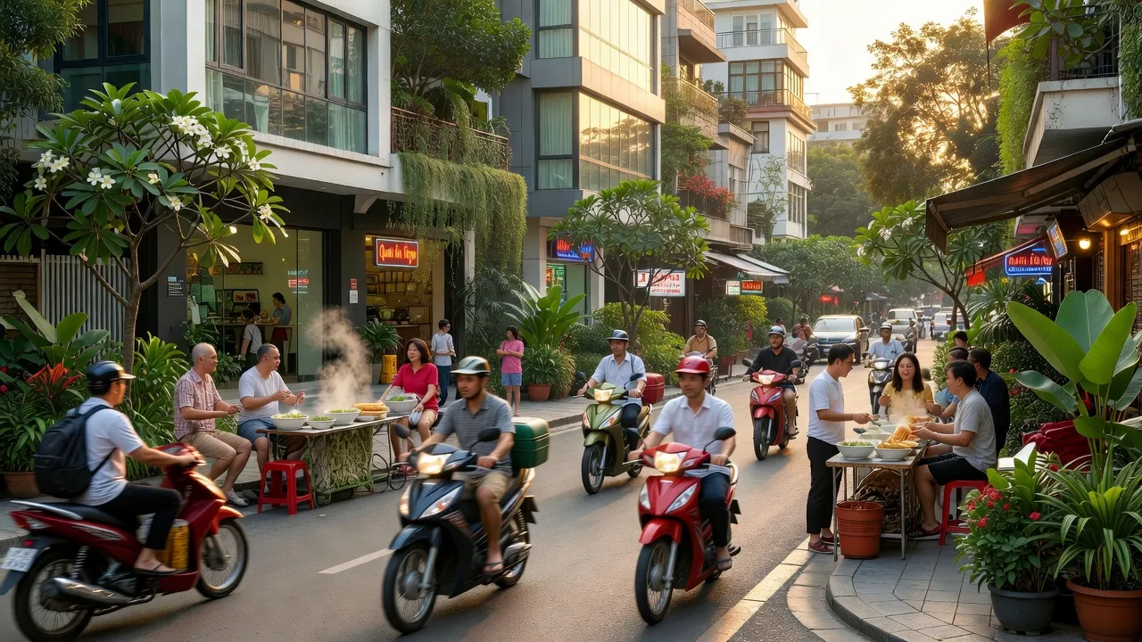 Phường 17, Gò Vấp, Hồ Chí Minh, khung cảnh sống động với kiến trúc hiện đại và hoạt động cộng đồng.