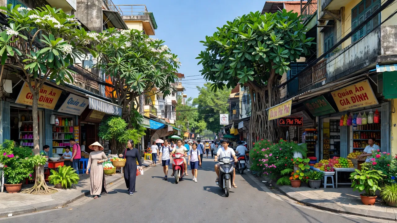 Bức tranh sinh động về Phường 1 Quận Phú Nhuận với hoạt động đời thường và cửa hàng địa phương.