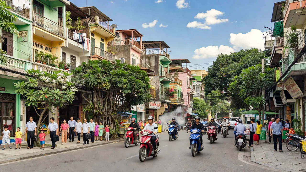 Khung cảnh sôi động tại Phường 5, Quận Phú Nhuận, Thành phố Hồ Chí Minh với kiến trúc Việt Nam.