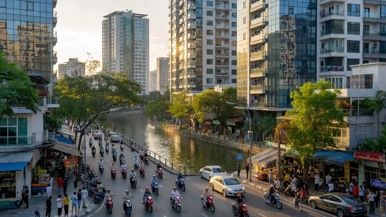 Phường 8 Quận Phú Nhuận với các tòa nhà và kênh Nhiêu Lộc, thể hiện cuộc sống đô thị sôi động.