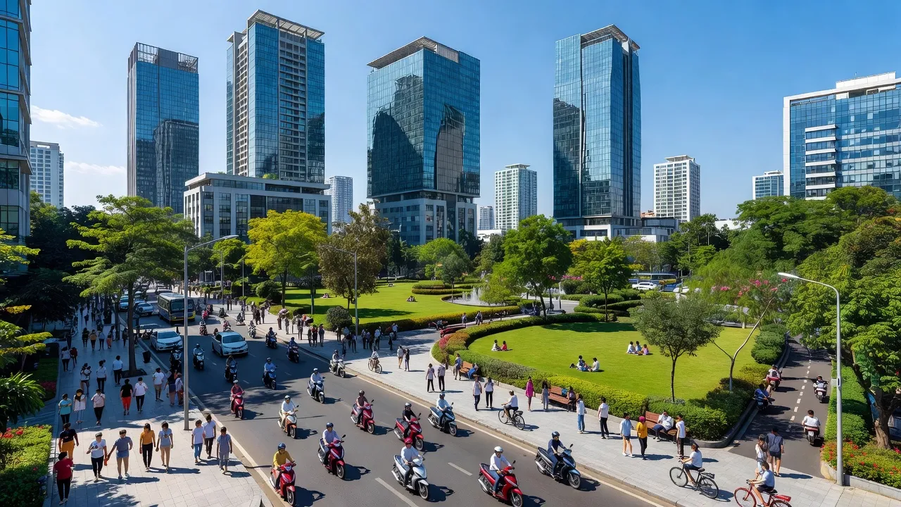 Quận Tân Bình, Thành phố Hồ Chí Minh, với cảnh quan hiện đại và cuộc sống đô thị nhộn nhịp.