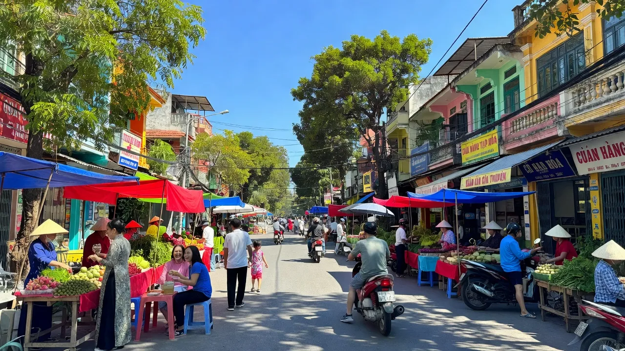 Cảnh phố nhộn nhịp tại Phường 1, Quận Tân Bình, thành phố Hồ Chí Minh, với kiến trúc và người dân.