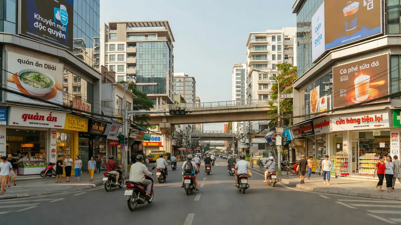 Quang cảnh đông đúc Phường 10 Quận Tân Bình, Thành phố Hồ Chí Minh vào ngày nắng, tôn vinh kiến trúc hiện đại.