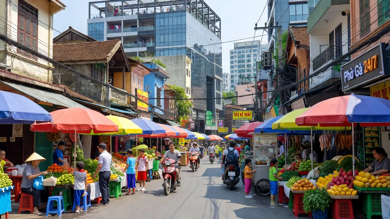 Cảnh đường phố nhộn nhịp tại Phường 13, Quận Tân Bình, Hồ Chí Minh với kiến trúc hiện đại và người dân.