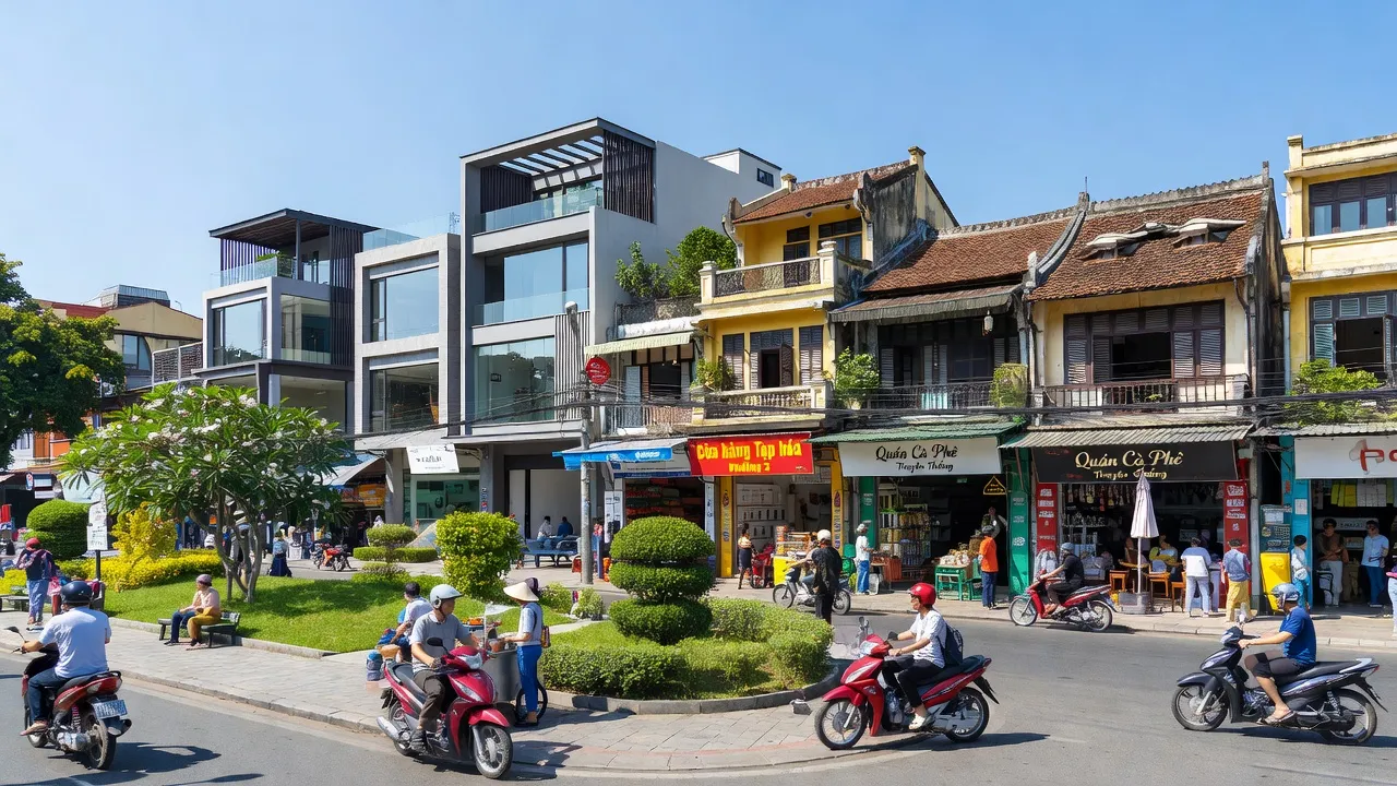 Khung cảnh nhộn nhịp tại Phường 5, Tân Bình, Thành phố Hồ Chí Minh với phố xá và cây xanh.