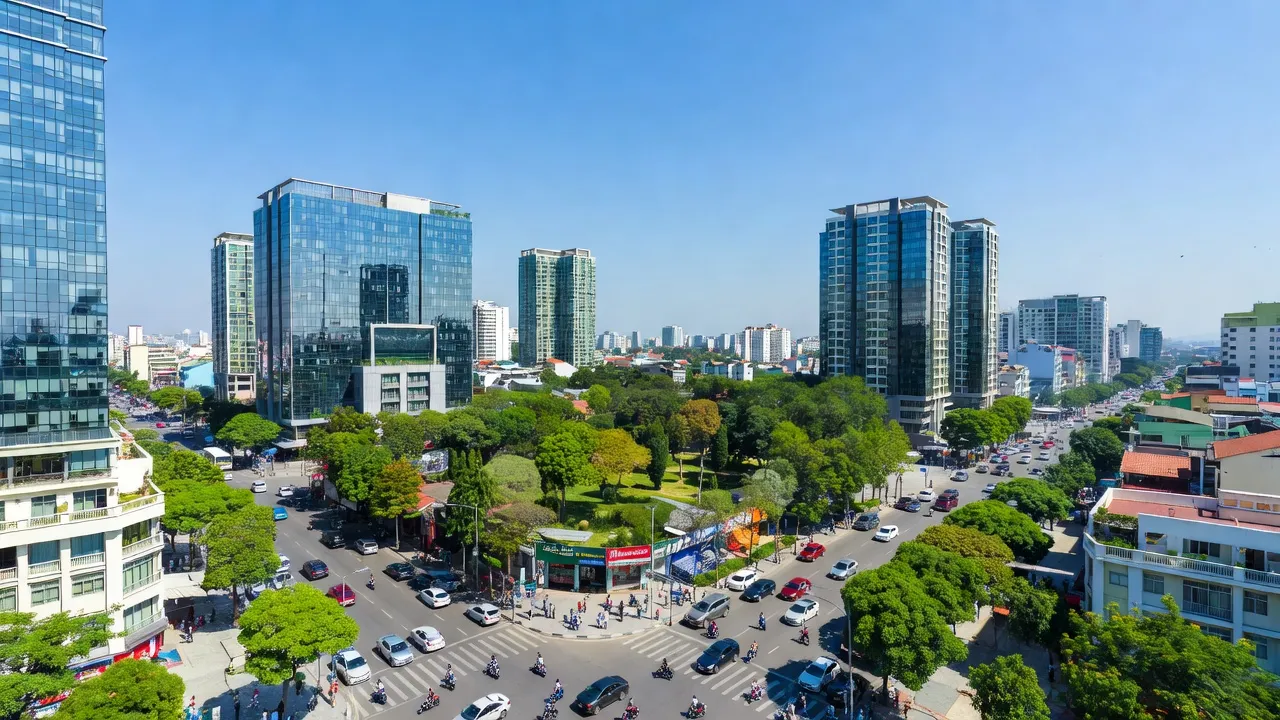 Phường 6, Quận Tân Bình, nhộn nhịp với tòa nhà và cây xanh ở Thành phố Hồ Chí Minh.