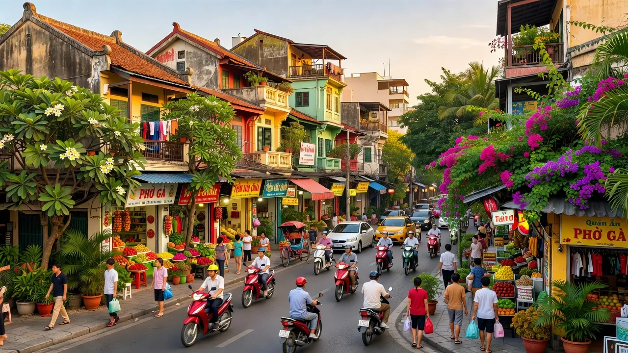 Cảnh đường phố nhộn nhịp tại Phường 9, Quận Tân Bình, Thành phố Hồ Chí Minh với kiến trúc Việt Nam.