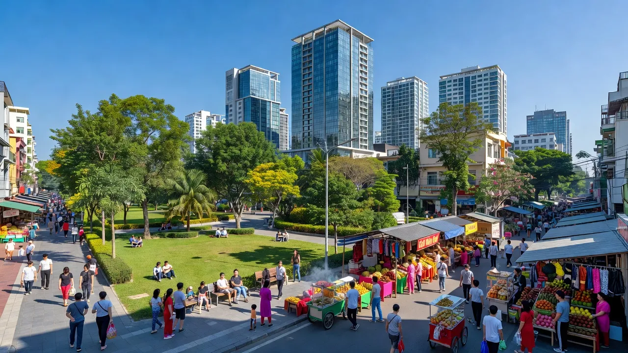 Quận Tân Phú, Thành phố Hồ Chí Minh với kiến trúc hiện đại và không khí náo nhiệt, cung cấp không gian sống thú vị.