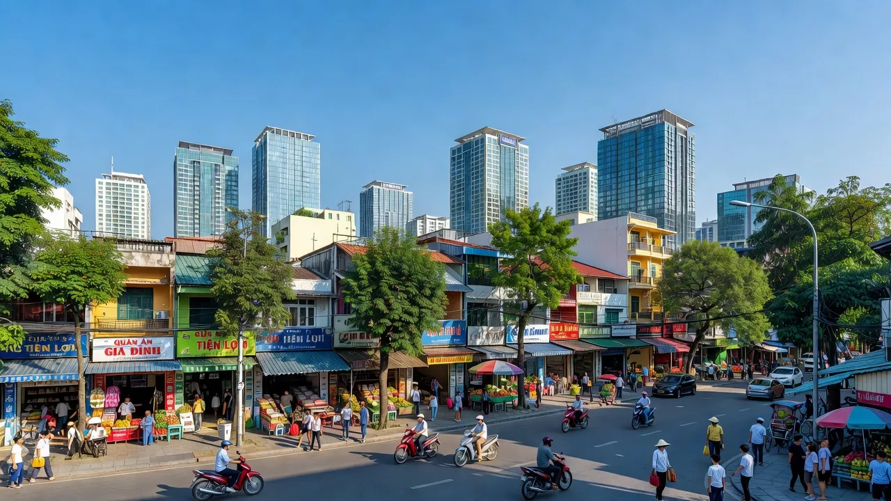 Khung cảnh Phường Hiệp Tân, Quận Tân Phú, Thành phố Hồ Chí Minh với đường phố nhộn nhịp và nhà cửa hiện đại.