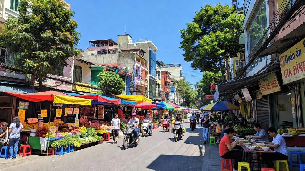 Phường Phú Thọ Hòa, Quận Tân Phú, thành phố Hồ Chí Minh, nhộn nhịp với hoạt động thị trường và cảnh quan xanh.