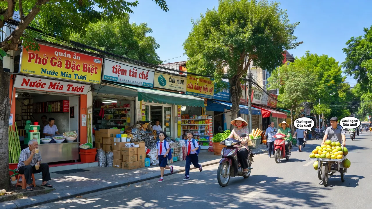 Phường Bình Chiểu, Thủ Đức, Thành phố Hồ Chí Minh, khung cảnh đường phố nhộn nhịp với cửa hàng và cây xanh.