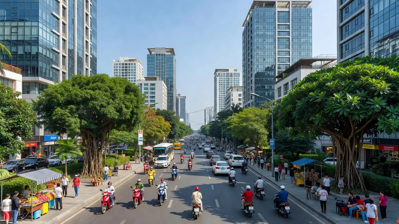 Phường Bình Trưng Đông, Thủ Đức, Thành phố Hồ Chí Minh với đường phố nhộn nhịp và cây xanh.