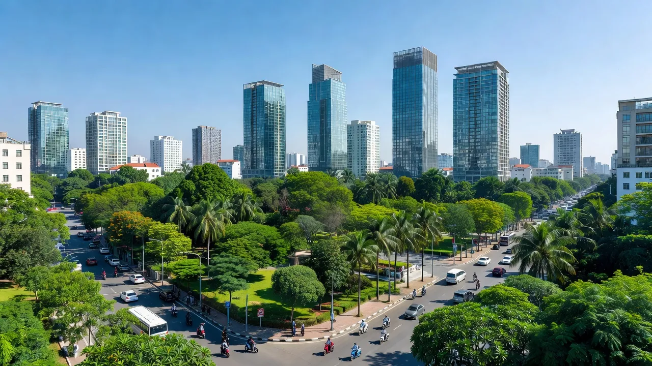 Quang cảnh phường Bình Trưng Tây hiện đại với kiến trúc và thiên nhiên tại Thành phố Thủ Đức, Hồ Chí Minh.