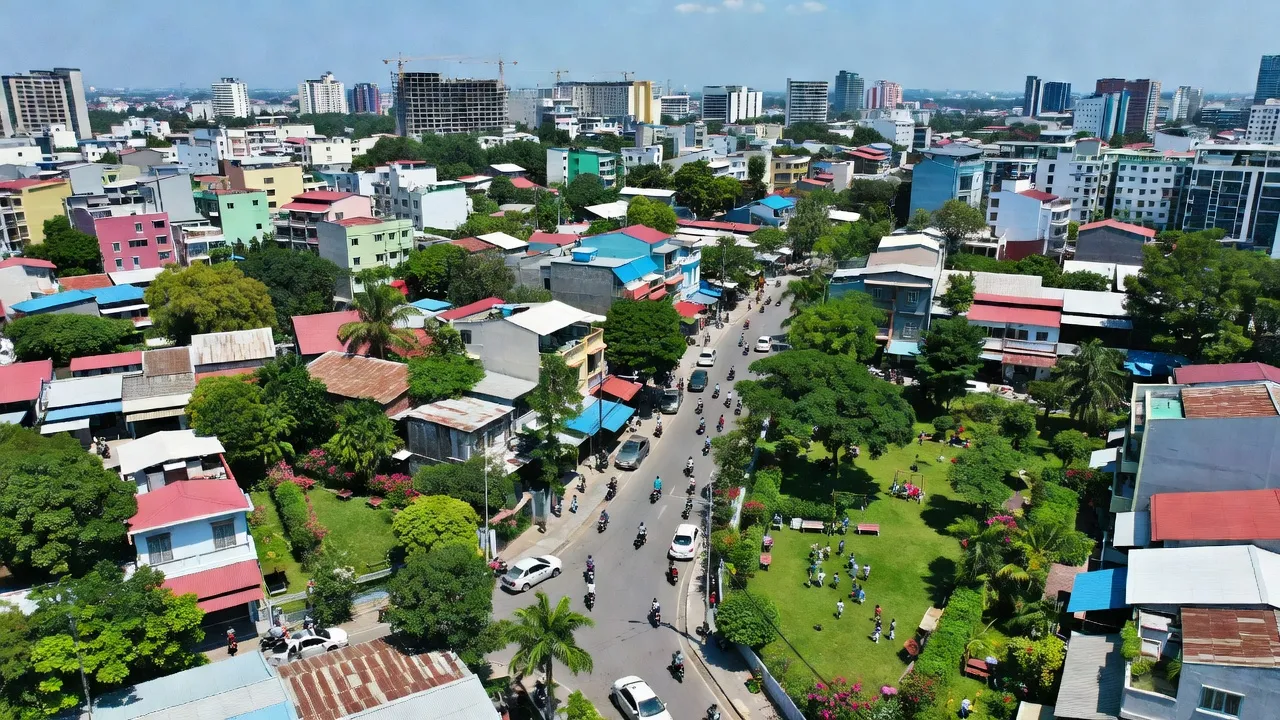 Khung cảnh từ trên cao của Phường Hiệp Bình Phước, Thành phố Thủ Đức, Hồ Chí Minh, với khu dân cư sầm uất.