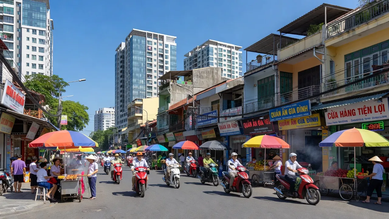 Cảnh phố nhộn nhịp tại Phường Linh Chiểu, Thành phố Thủ Đức, cuộc sống đô thị năng động và hiện đại.