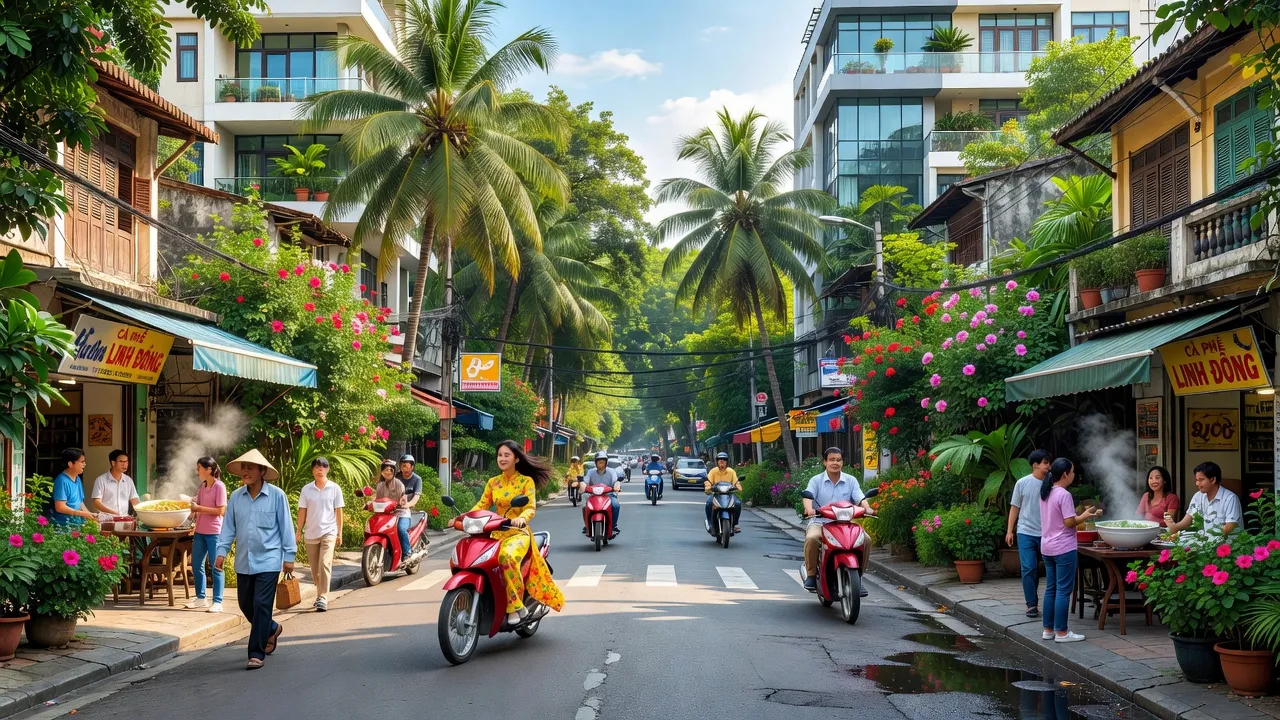 Phường Linh Đông, Thủ Đức, Hồ Chí Minh với cảnh đường phố nhộn nhịp và cây xanh.
