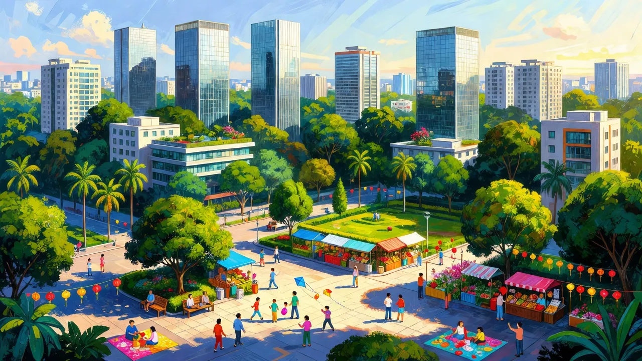 Không gian đô thị Phường Linh Tây, Thủ Đức, Thành phố Hồ Chí Minh với người dân và cây xanh.